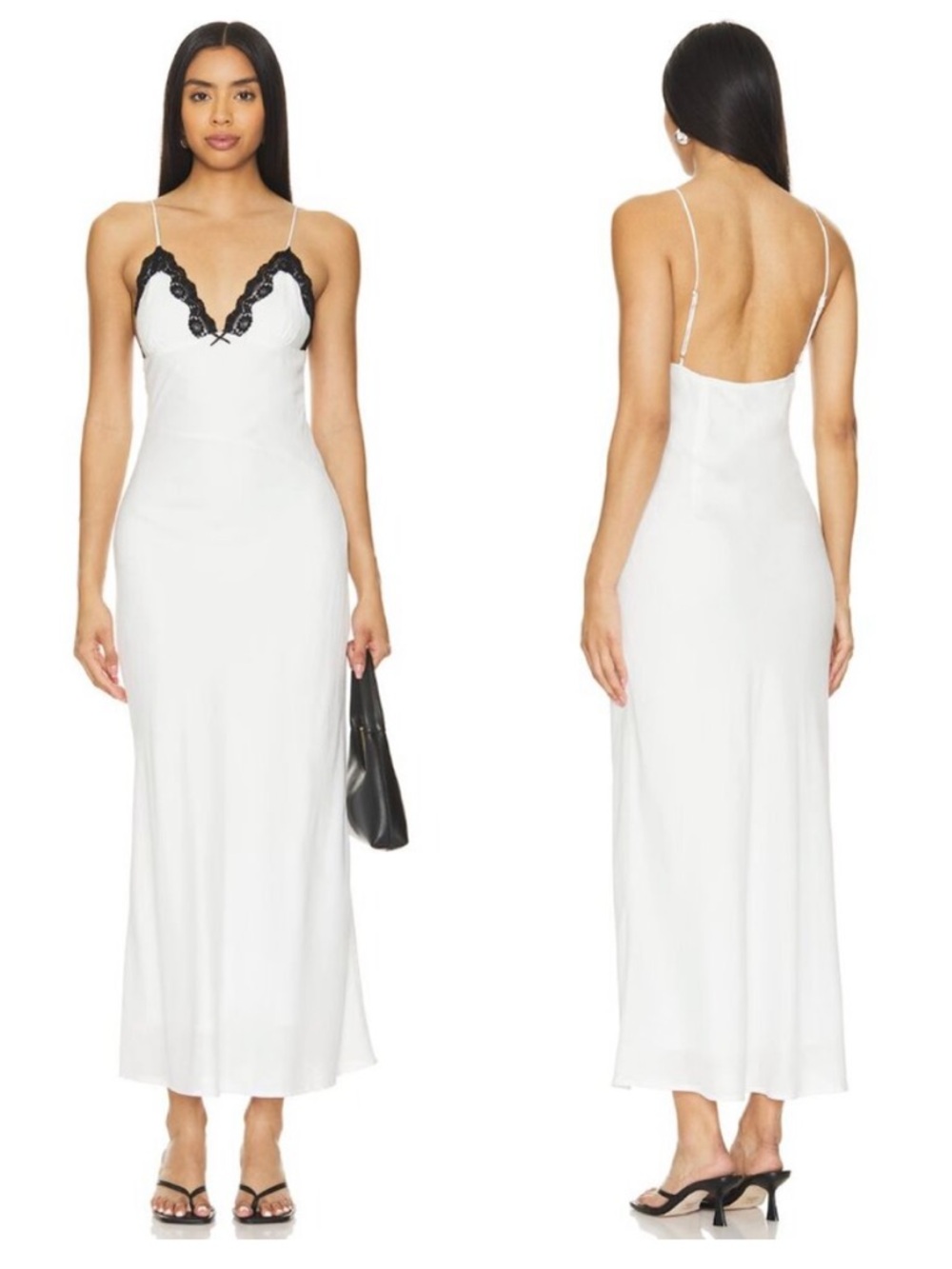 NIA Jasmine Maxi Slip Dress with Black Lace Trim